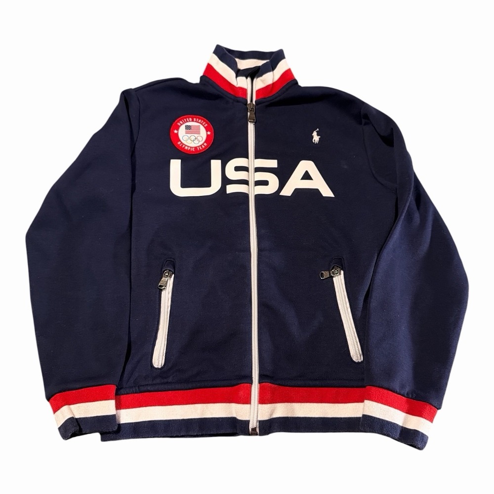 United States Olympic Team Jacket Boys 7 Blue USA Polo Ralph Lauren Full Zip EUC